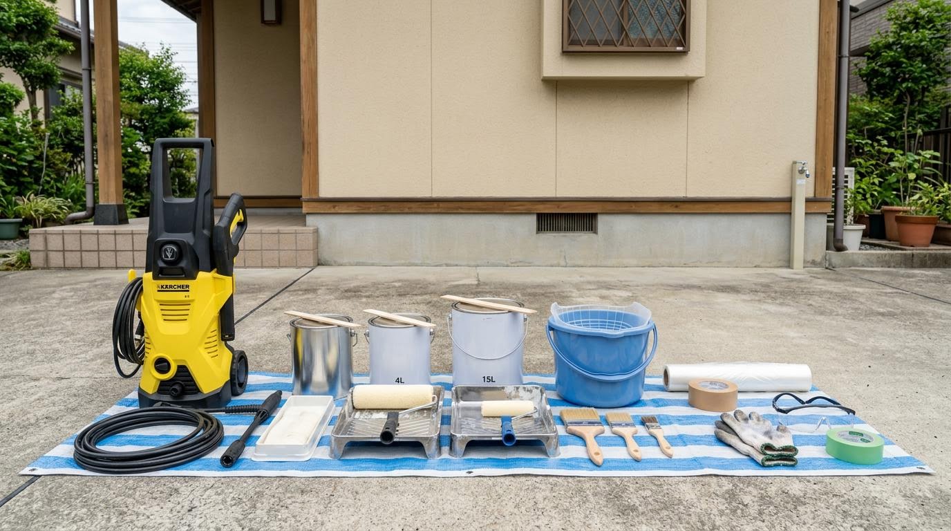 外壁塗装DIYに必要な道具 外壁塗装DIYに必要な高圧洗浄機やローラーや刷毛などの道具一覧