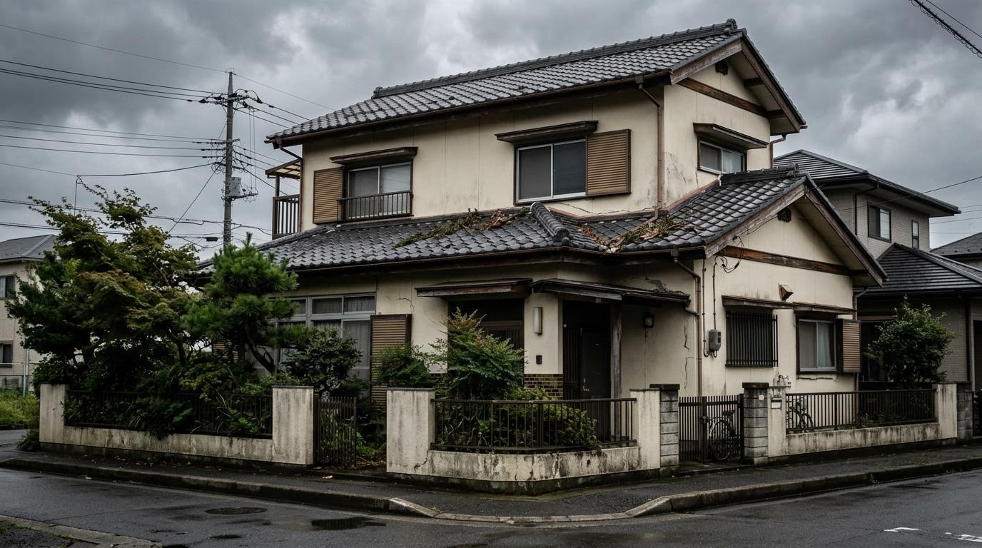 保証対象外になるケースのイメージ 台風などの自然災害による住宅外壁への影響を示すイメージ