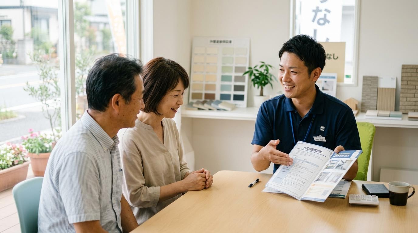保証内容の説明を受けている様子 保証内容について丁寧に説明している担当スタッフ